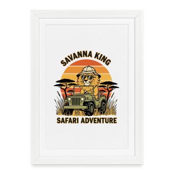 Lion Safari Savanna King Safari Adventure - Affiche encadrée (27 × 37 cm) - blanc - Devant