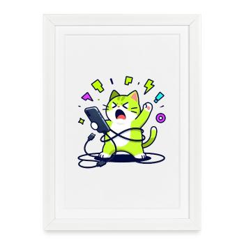 Overwhelmed funny geek chat with phone - Framed poster (27 × 37 cm) - white - Front