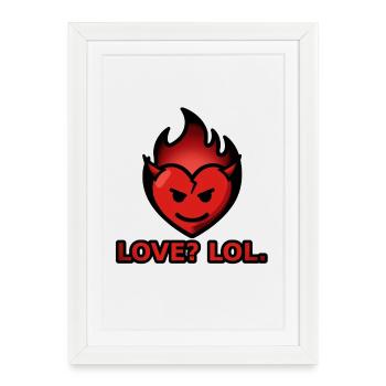 Love Lol – Cœur enflammé avec des cornes - Affiche encadrée (27 × 37 cm) - blanc - Devant