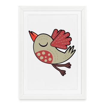 Petit Oiseau Marron - Affiche encadrée (27 × 37 cm) - blanc - Devant