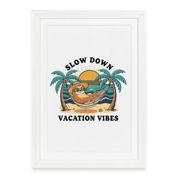Paresseux Sloth Hamac Slow Down Vacation Vibes - Affiche encadrée (27 × 37 cm) - blanc - Devant