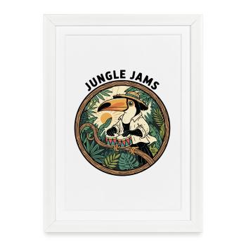 Toucan Jungle Jams Bongo Drummer Retro - Framed poster (27 × 37 cm) - white - Front