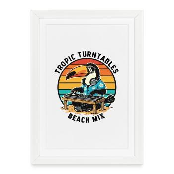 Toucan DJ Tropic Turntables Beach Mix - Affiche encadrée (27 × 37 cm) - blanc - Devant