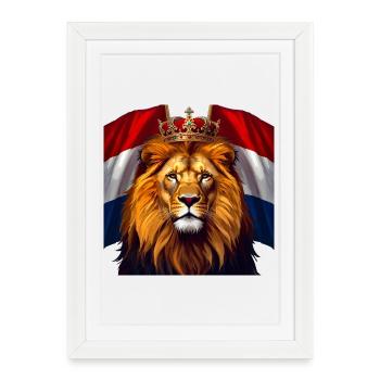 Lion couronne sur drapeau néerlandais - Affiche encadrée (27 × 37 cm) - blanc - Devant