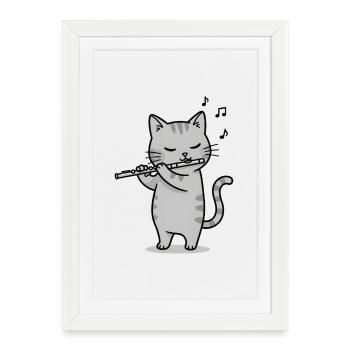 Musikalische Katze schenkt Musik Katzen - Gerahmtes Poster (27 × 37 cm) - Weiß - Vorne