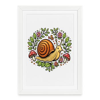 Cute Snail Flowers and Mushrooms - Framed poster (27 × 37 cm) - white - Front