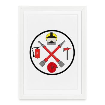 Symbole du cercle des pompiers avec tuyaux à poutre croisée - Affiche encadrée (27 × 37 cm) - blanc - Devant
