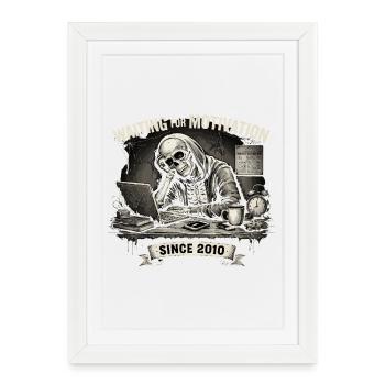 Funny Skeleton Waiting For Motivation Since 2010 - Affiche encadrée (27 × 37 cm) - blanc - Devant