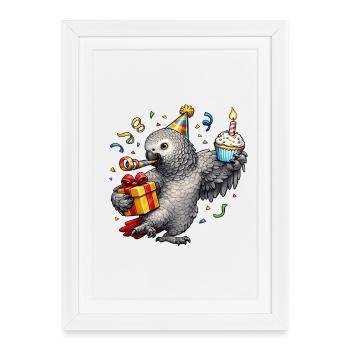 African grey parrot birthday - Framed poster (27 × 37 cm) - white - Front
