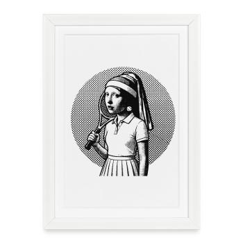 Art tennis, fille avec boucle d’oreille, sweat à capuche, sac - Affiche encadrée (27 × 37 cm) - blanc - Devant