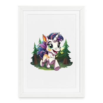 Colourful forest unicorn in happiness - Framed poster (27 × 37 cm) - white - Front