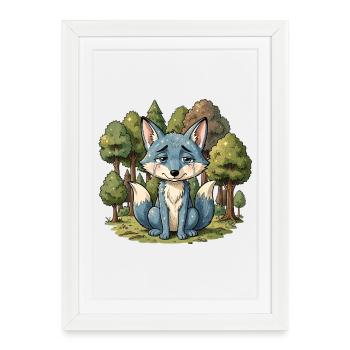 Forêt triste animale du renard bleu - Affiche encadrée (27 × 37 cm) - blanc - Devant