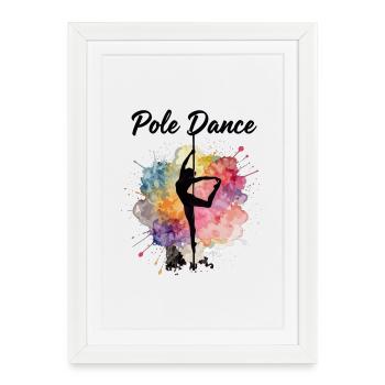 Silhouette de pole dance – Création artistique aquarelle - Affiche encadrée (27 × 37 cm) - blanc - Devant