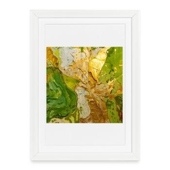 Abstraction vert doré avec texture métallique - Affiche encadrée (27 × 37 cm) - blanc - Devant