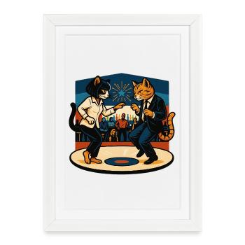 Deux chats rétro dansant – style vintage - Affiche encadrée (27 × 37 cm) - blanc - Devant