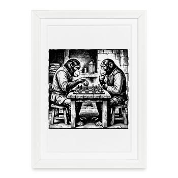 Monkeys play chess T-Shirt - Framed poster (27 × 37 cm) - white - Front