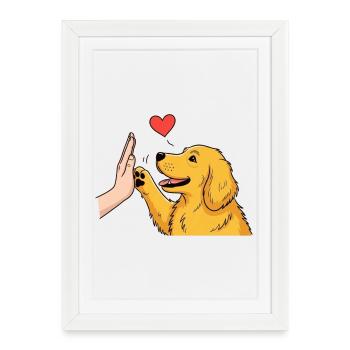 T-shirt Chien Golden Retriever High Five - Design  - Affiche encadrée (27 × 37 cm) - blanc - Devant