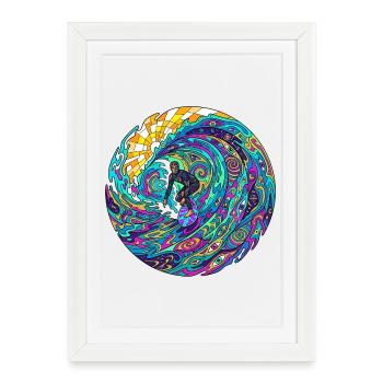Vague de surf psychédélique - Affiche encadrée (27 × 37 cm) - blanc - Devant