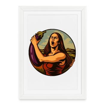 Femme Pop Art avec Aubergine - Affiche encadrée (27 × 37 cm) - blanc - Devant