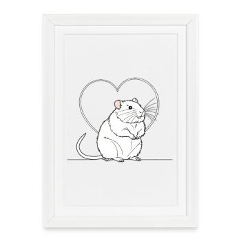 Rat-cœur dans le cadre du cœur - Affiche encadrée (27 × 37 cm) - blanc - Devant
