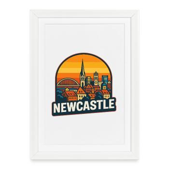 Newcastle Skyline Retro Sunset Geordie Design - Affiche encadrée (27 × 37 cm) - blanc - Devant