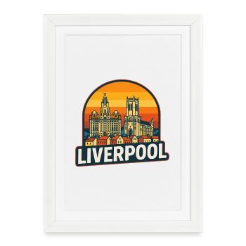 Design rétro de coucher de soleil de Liverpool Skyline vintage - Affiche encadrée (27 × 37 cm) - blanc - Devant