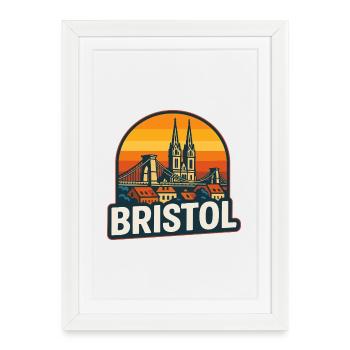Bristol Retro Sunset Suspension Bridge Design - Framed poster (27 × 37 cm) - white - Front