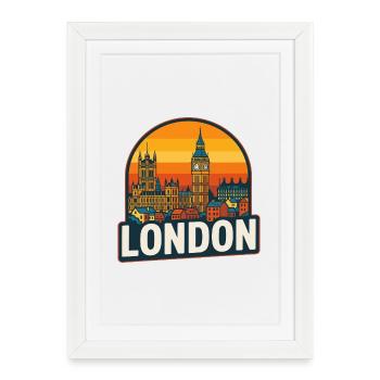 London Skyline Retro Sunset Big Ben Design - Affiche encadrée (27 × 37 cm) - blanc - Devant