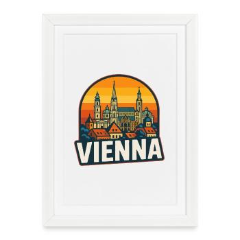 Art vintage rétro de la Skyline de Vienne - Affiche encadrée (27 × 37 cm) - blanc - Devant