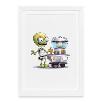 Alien Bartender at Space Bar - Framed poster (27 × 37 cm) - white - Front