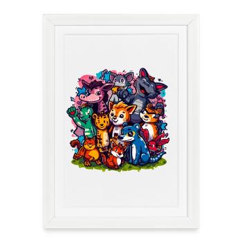 Animals Group Cartoon Colors - Framed poster (27 × 37 cm) - white - Front