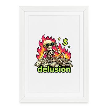 Flaming dollar skeleton delusion - Framed poster (27 × 37 cm) - white - Front