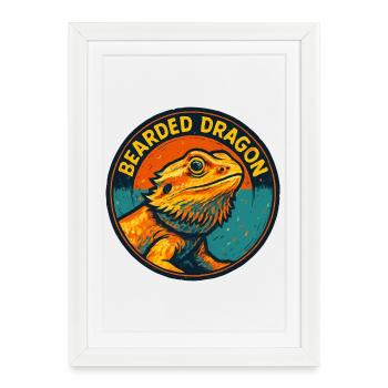 Badge Circulaire Pogona Dragon Barbu Vintage - Affiche encadrée (27 × 37 cm) - blanc - Devant