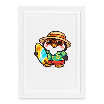 Surf du manchot hawaïen - Affiche encadrée (27 × 37 cm) - blanc - Devant
