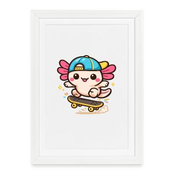 Axolotl Kawaii Skate Wing Creature - Framed poster (27 × 37 cm) - white - Front