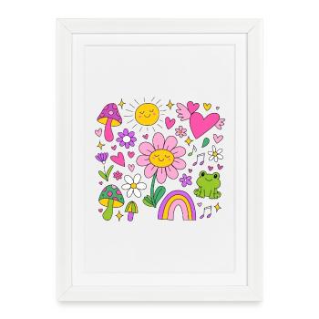 Une jolie fleur de l’an 2000 | Fleurs colorées - Affiche encadrée (27 × 37 cm) - blanc - Devant