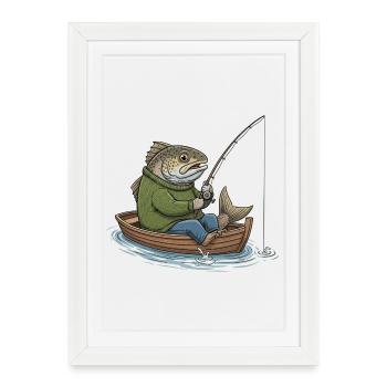 humor fishing Fish Fisherman - Framed poster (27 × 37 cm) - white - Front