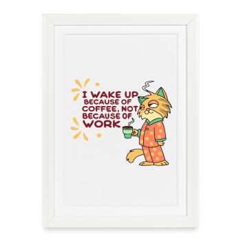 Funny cat coffee before work - Framed poster (27 × 37 cm) - white - Front