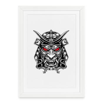 Masque Samouraï Kabuto Totem Japonais Yeux Rouges - Affiche encadrée (27 × 37 cm) - blanc - Devant