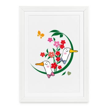 Geese with flowers - Framed poster (27 × 37 cm) - white - Front