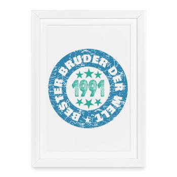 Round Retro Stamp 1991 - Framed poster (27 × 37 cm) - white - Front