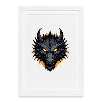 Tête de Dragon Dragon Noir - Affiche encadrée (27 × 37 cm) - blanc - Devant