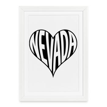 Typographie cardiaque du Nevada USA - Affiche encadrée (27 × 37 cm) - blanc - Devant
