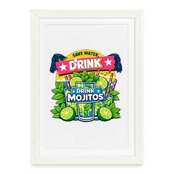 Sauvez l'eau, buvez Mojitos - Affiche encadrée (27 × 37 cm) - blanc - Devant
