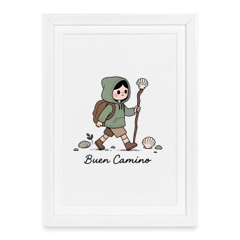 Pèlerin sur le chemin de Compostelle - Affiche encadrée (27 × 37 cm) - blanc - Devant