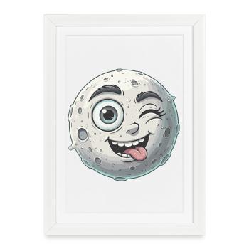 Waving Moon Face Cartoon - Framed poster (27 × 37 cm) - white - Front