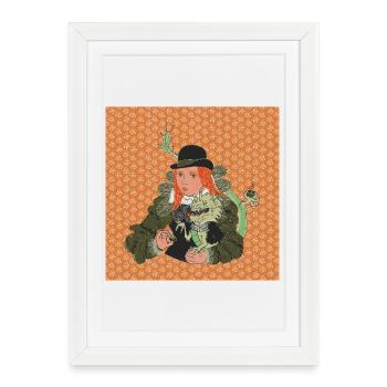 Dame baroque au design fantastique humoristique du dragon - Affiche encadrée (27 × 37 cm) - blanc - Devant