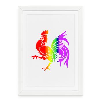 Colorful Rainbow Rooster - Framed poster (27 × 37 cm) - white - Front