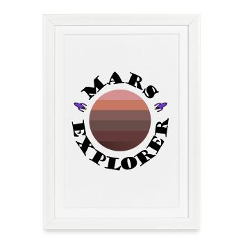 Planète Mars Coucher du soleil avec des fusées - Affiche encadrée (27 × 37 cm) - blanc - Devant