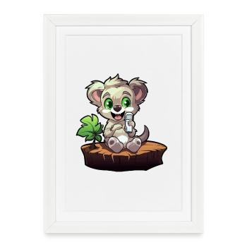 Small koala on the tree stump - Framed poster (27 × 37 cm) - white - Front